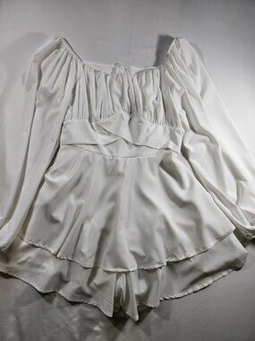 LYANER Women’s White Off‑Shoulder‎ Ruffle Romper – Size S